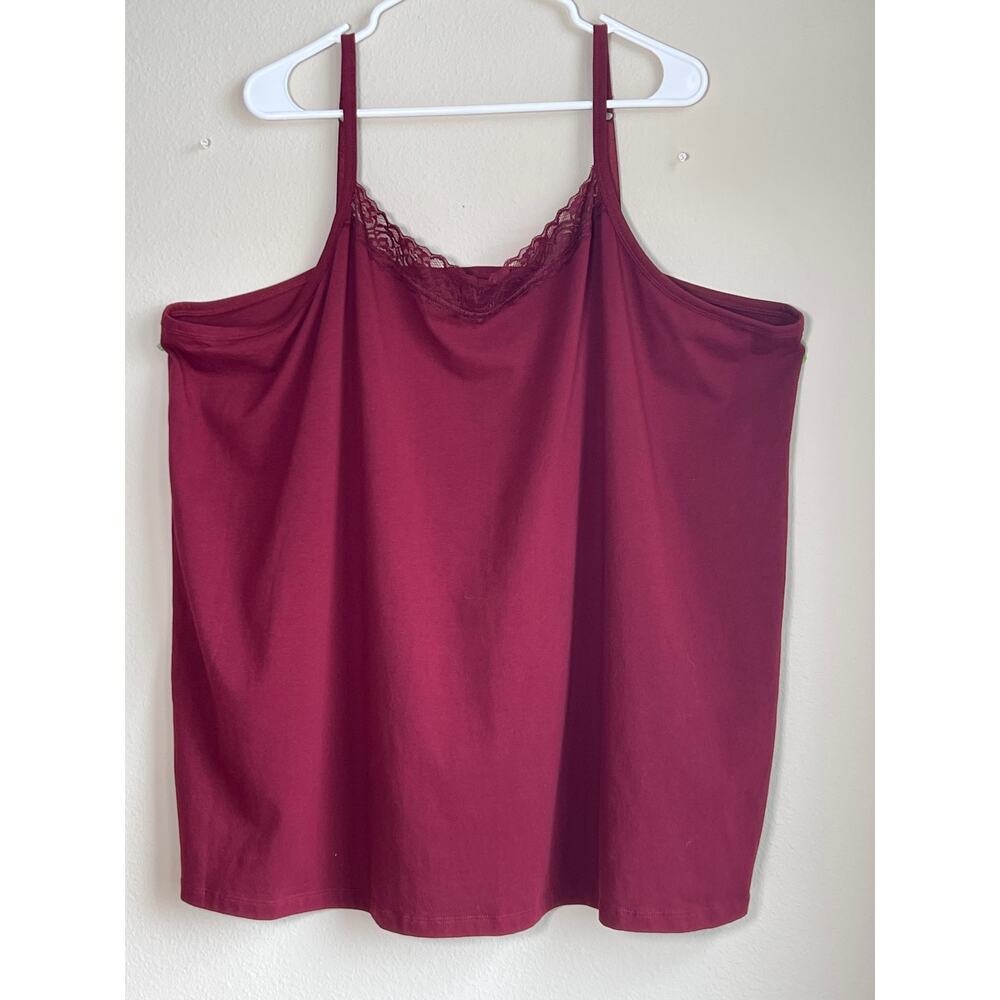 Catherine’s Women’s Plus Size 4X Wine Red Lace-Trim Cami - Soft Knit